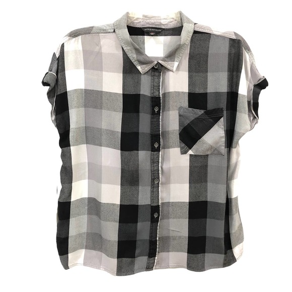 Rock & Replubic Black & White Plaid Cap Sleeve Flannel Shirt XL - Picture 1 of 5